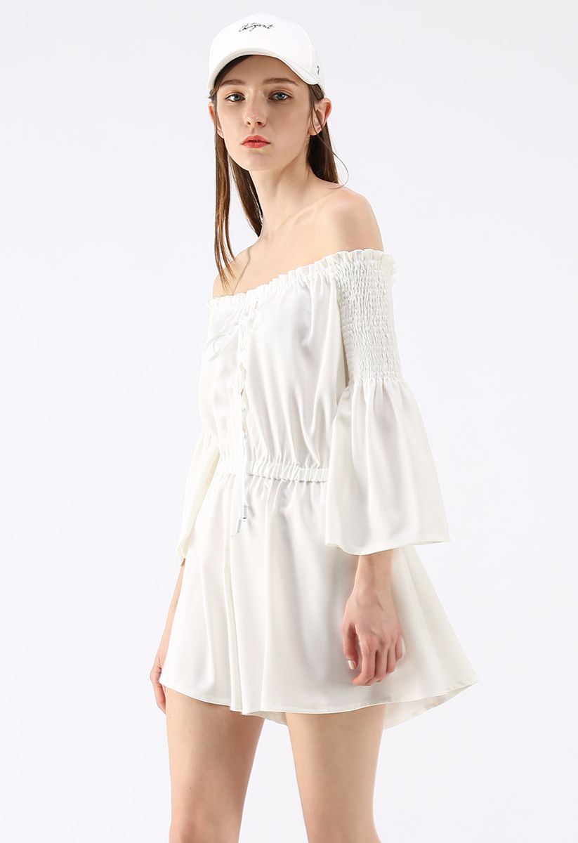 Daily Chic Off-Shoulder Playsuit in White - Retro, Indie and Unique Fashion