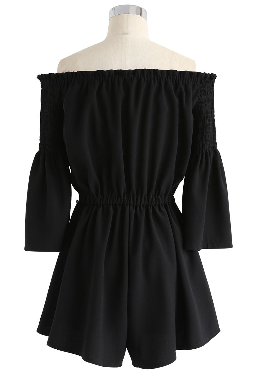 Daily Chic Off-Shoulder Playsuit in Black - Retro, Indie and Unique Fashion
