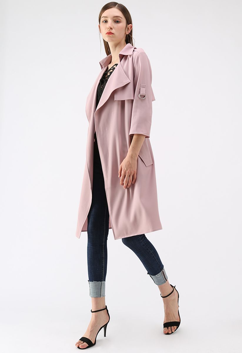 City Of Dreams Mid-Sleeve Chiffon Trench Coat in Pink 