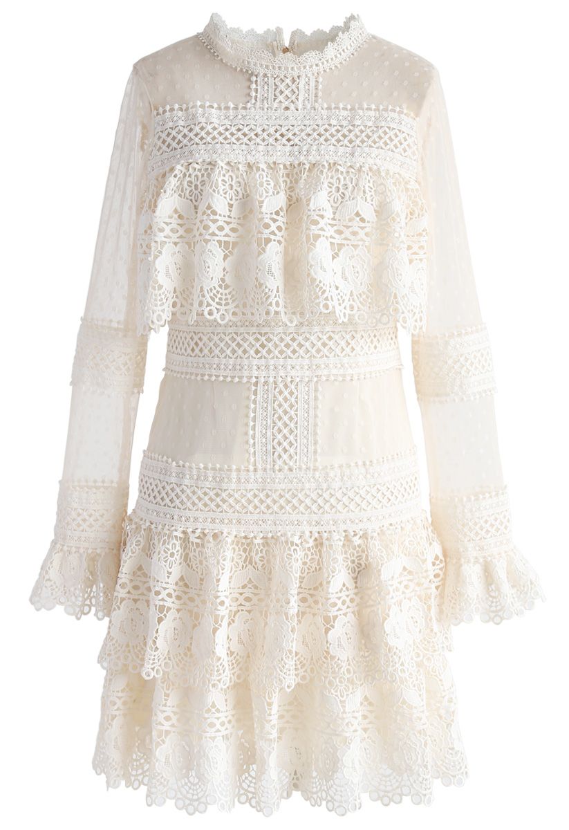 Sweet Destiny Tiered Crochet Mesh Dress in Cream - Retro, Indie and ...