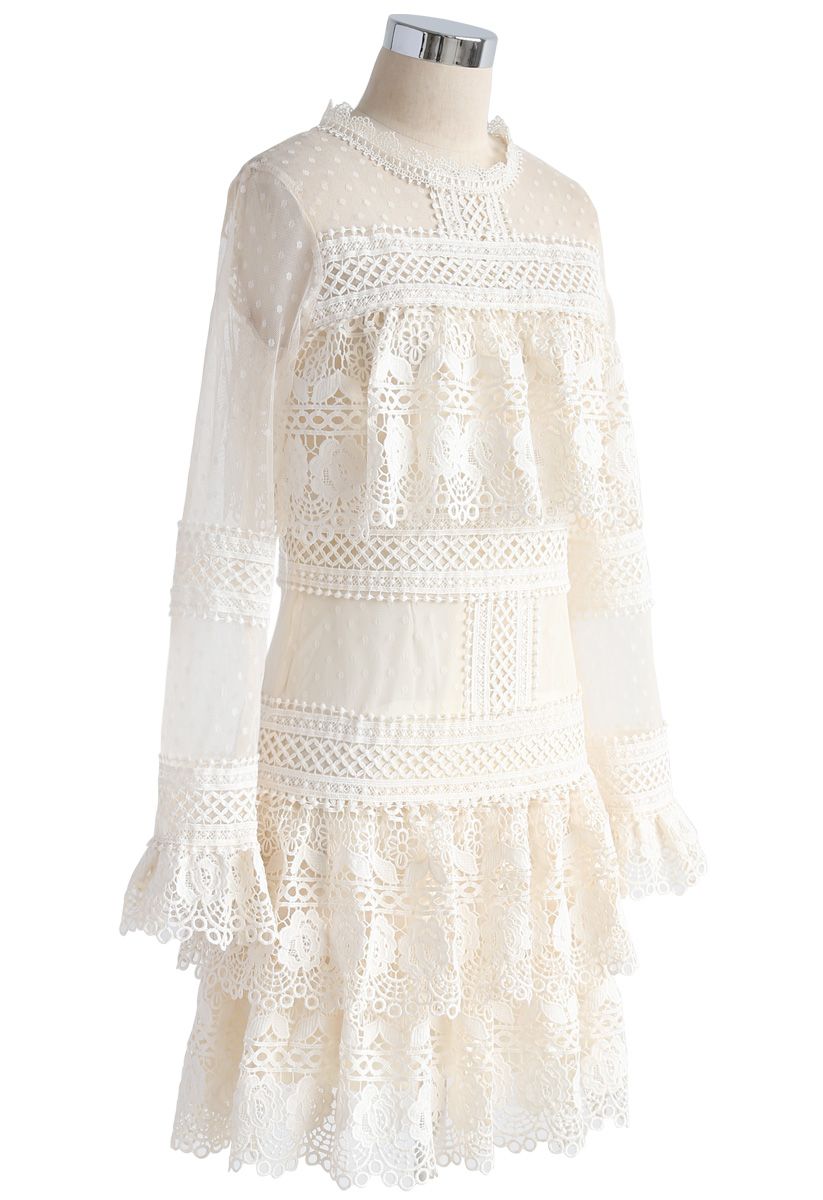 Sweet Destiny Tiered Crochet Mesh Dress in Cream - Retro, Indie and ...