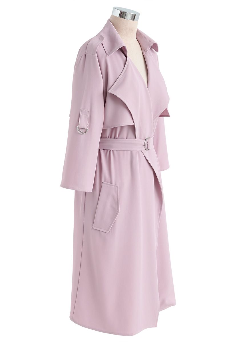 City Of Dreams Mid-Sleeve Chiffon Trench Coat in Pink 