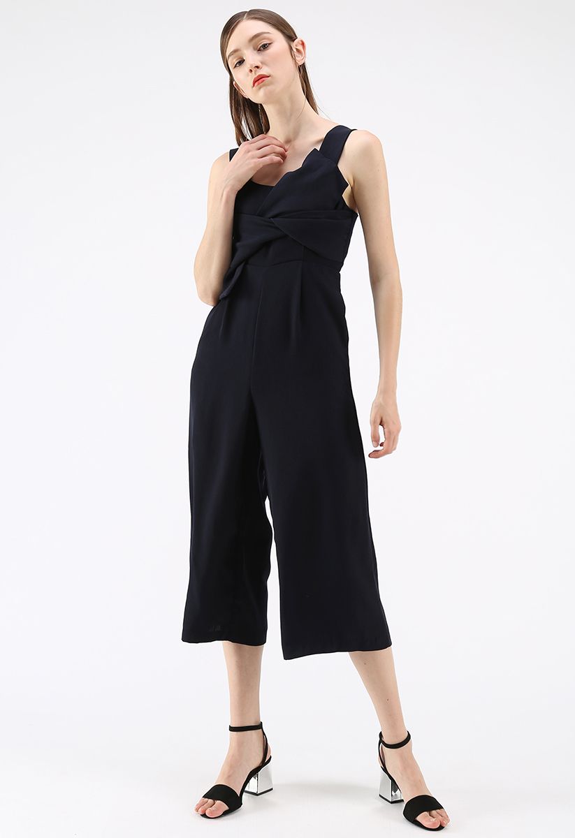 Gracefulness Bowknot Jumpsuit in Navy 