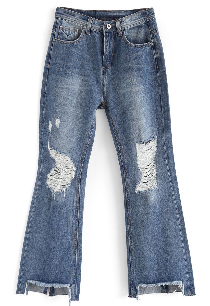 Absolutely Lovely Frayed Flare-Leg Jeans