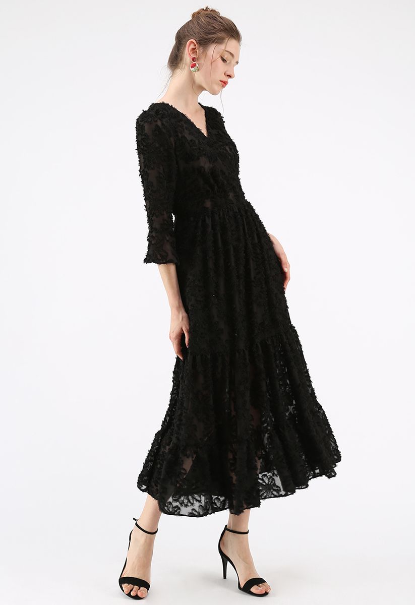 Best in Bloom Floral Tassel Wrapped Maxi Dress in Black - Retro, Indie ...
