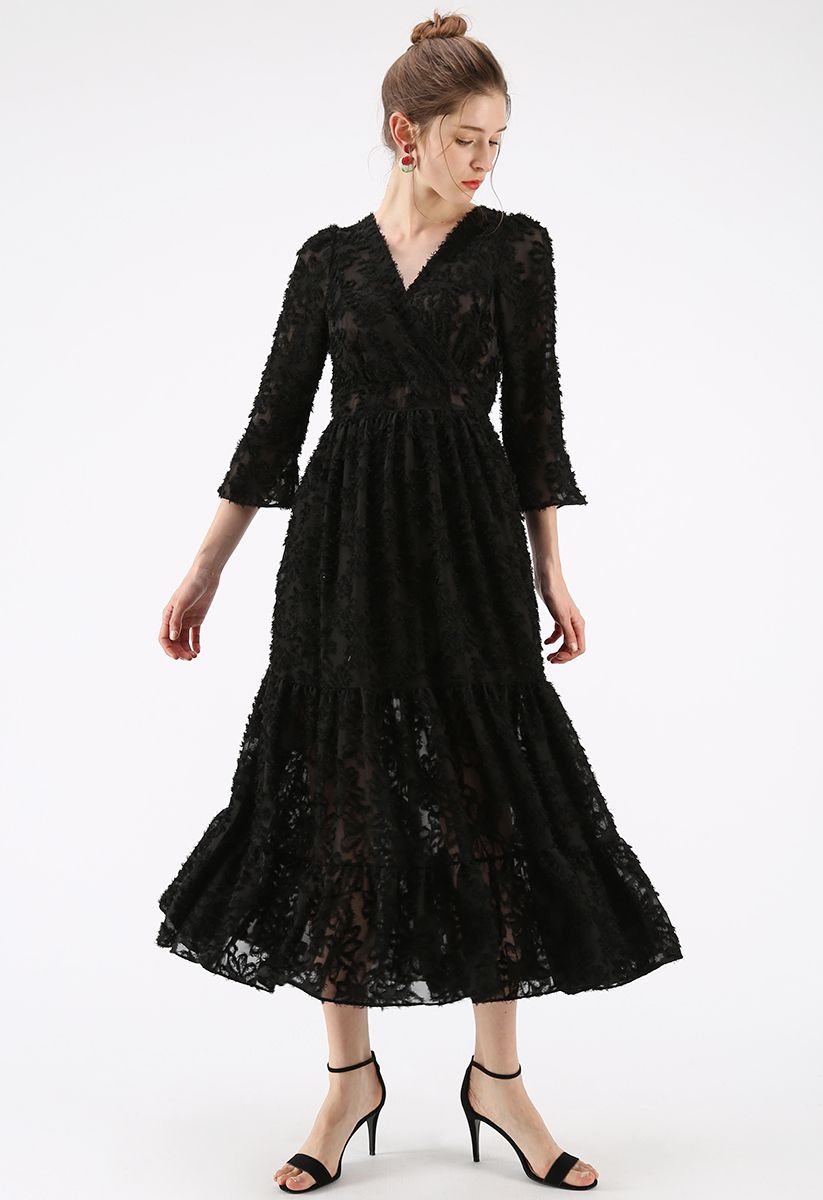 Best in Bloom Floral Tassel Wrapped Maxi Dress in Black - Retro, Indie ...