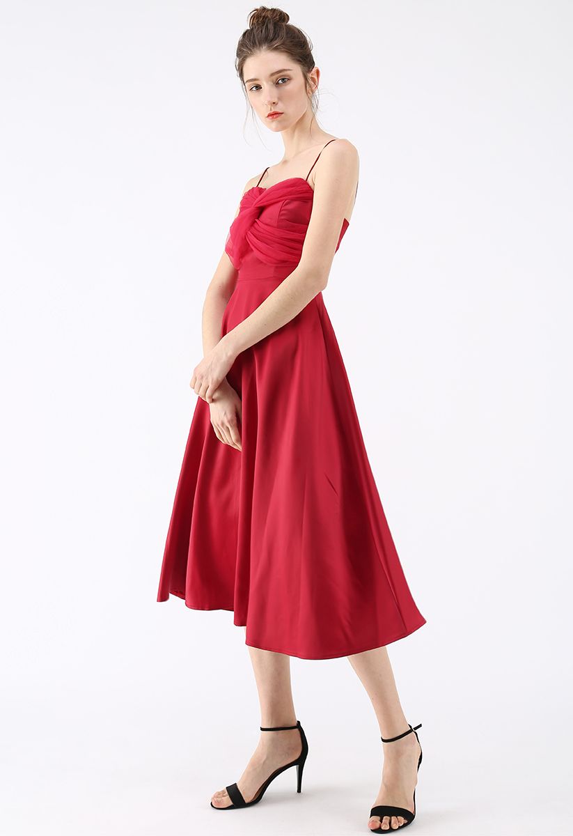 Silkiness Sweetheart Cami Dress in Red