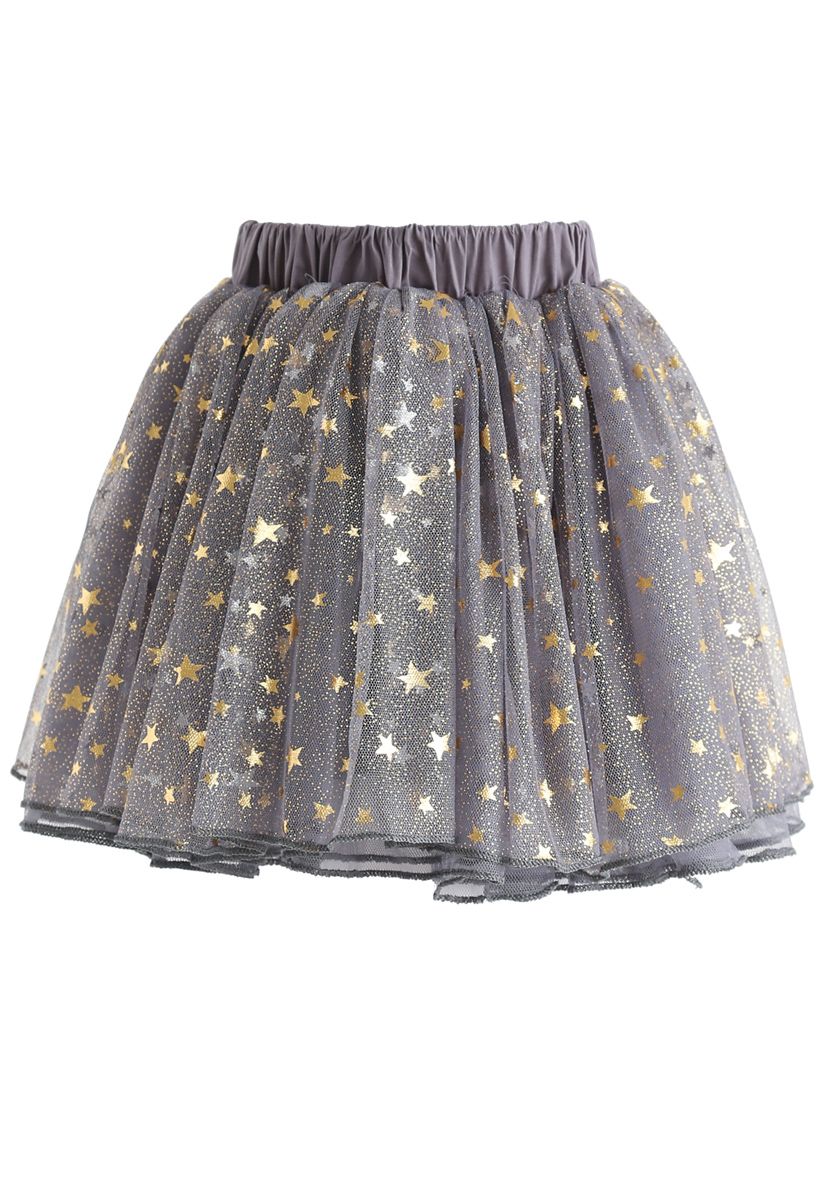 Twinkle Star Mesh Tulle Skirt in Grey For Kids - Retro, Indie and ...