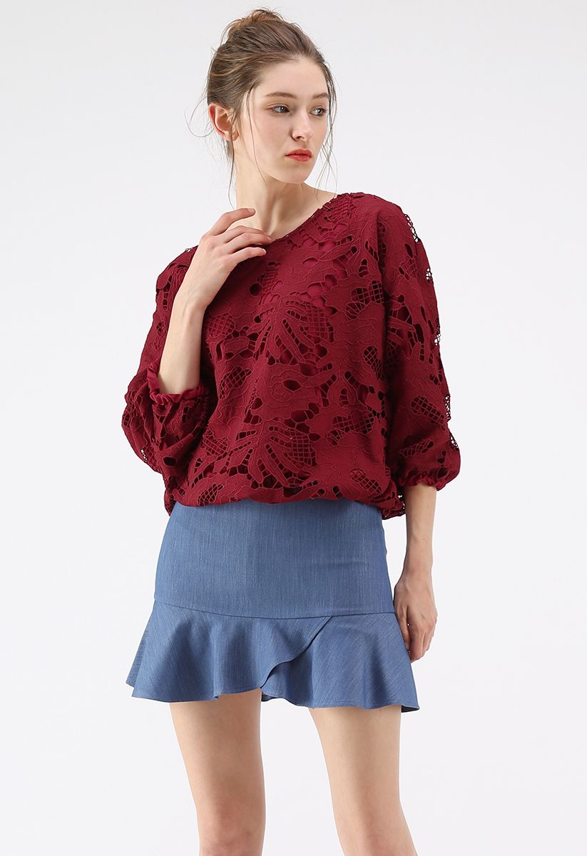 Finest Bloom Floral Crochet Top in Wine - Retro, Indie and Unique Fashion