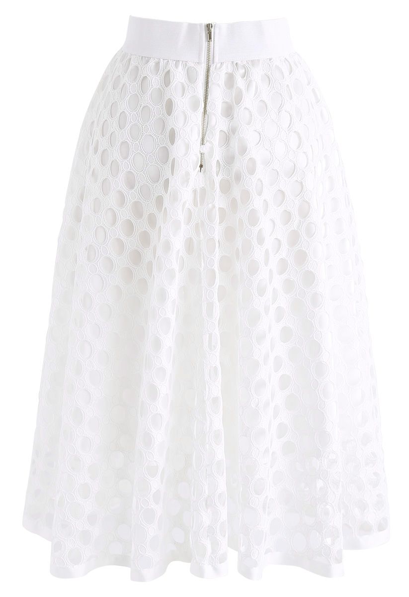 Charming Honeycomb A-Line Midi Skirt in White