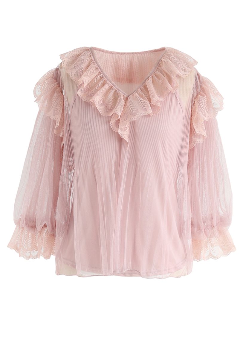 She Gotta Sweet Ruffle Mesh Top in Pink - Retro, Indie and Unique Fashion