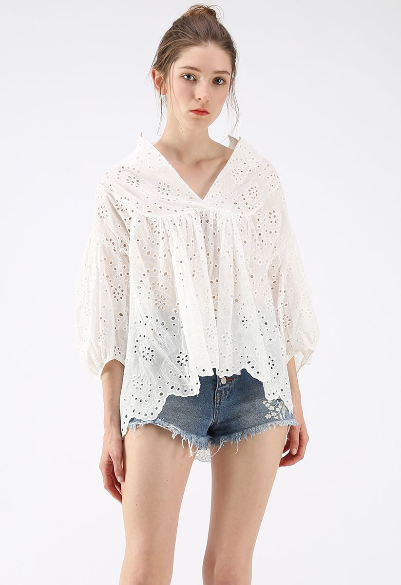 Sunday Eyelet Embroidered Dolly Top in White - Retro, Indie and Unique ...