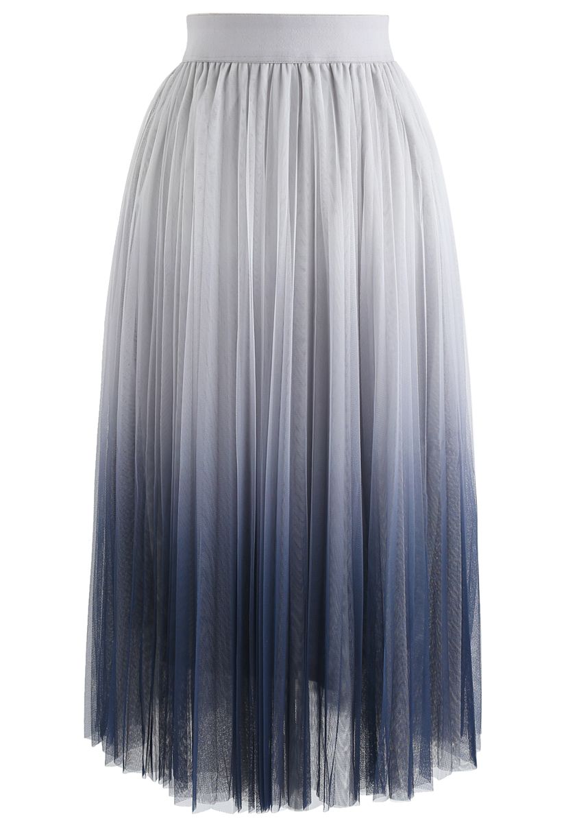 Cherished Memories Gradient Pleated Tulle Skirt in Grey