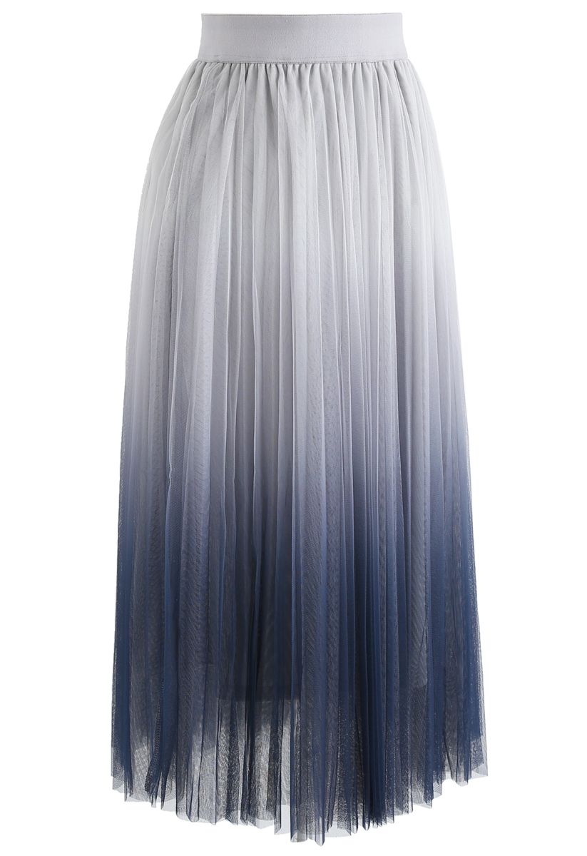Cherished Memories Gradient Pleated Tulle Skirt in Grey