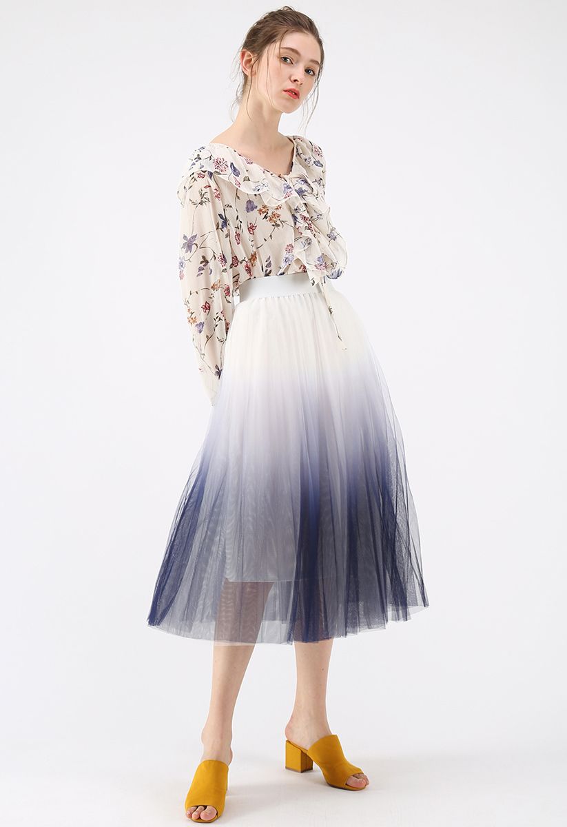 Cherished Memories Gradient Pleated Tulle Skirt in White