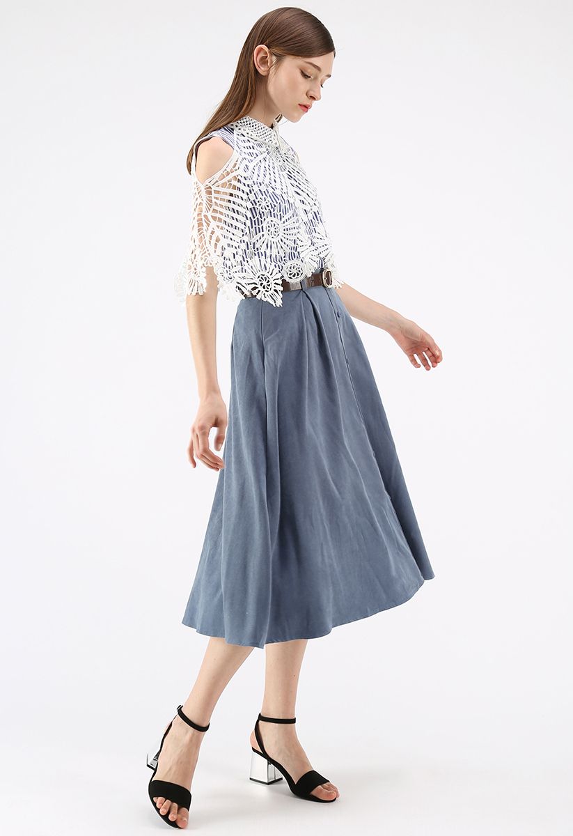 Mildness Faux Suede A-Line Skirt in Dusty Blue - Retro, Indie and ...