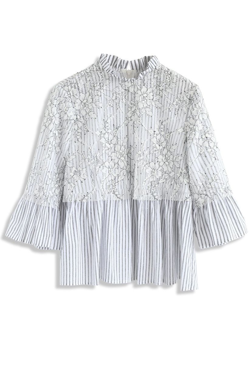 For the Precious You Stripes Lace Dolly Top