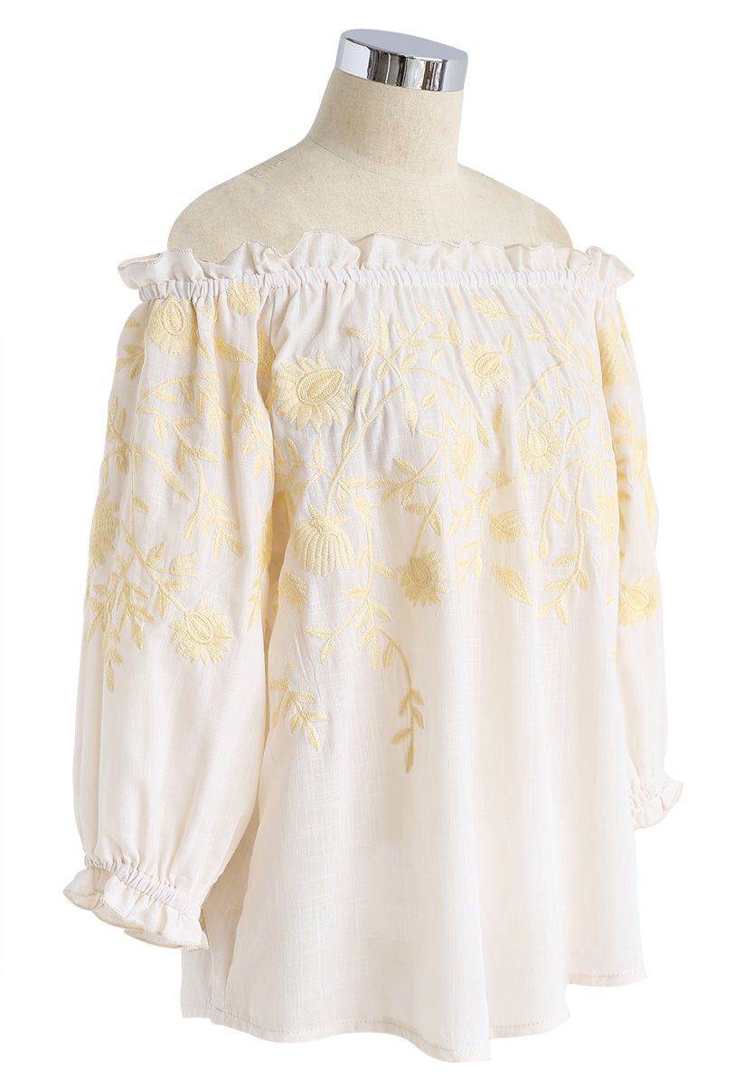 Lust for Love Off-Shoulder Embroidered Top in Cream 