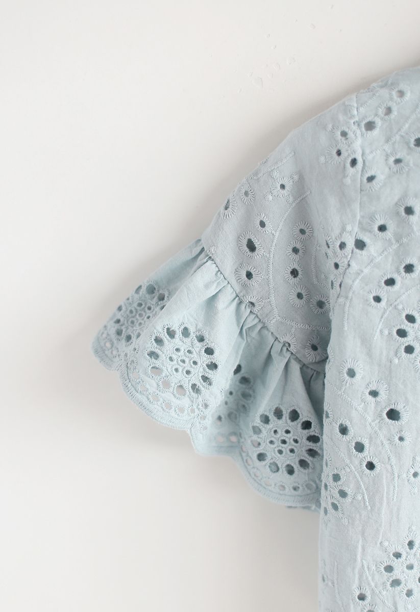 Eyelet Beauty Top and Skirt Set in Dusty Blue For Kids - Retro, Indie ...