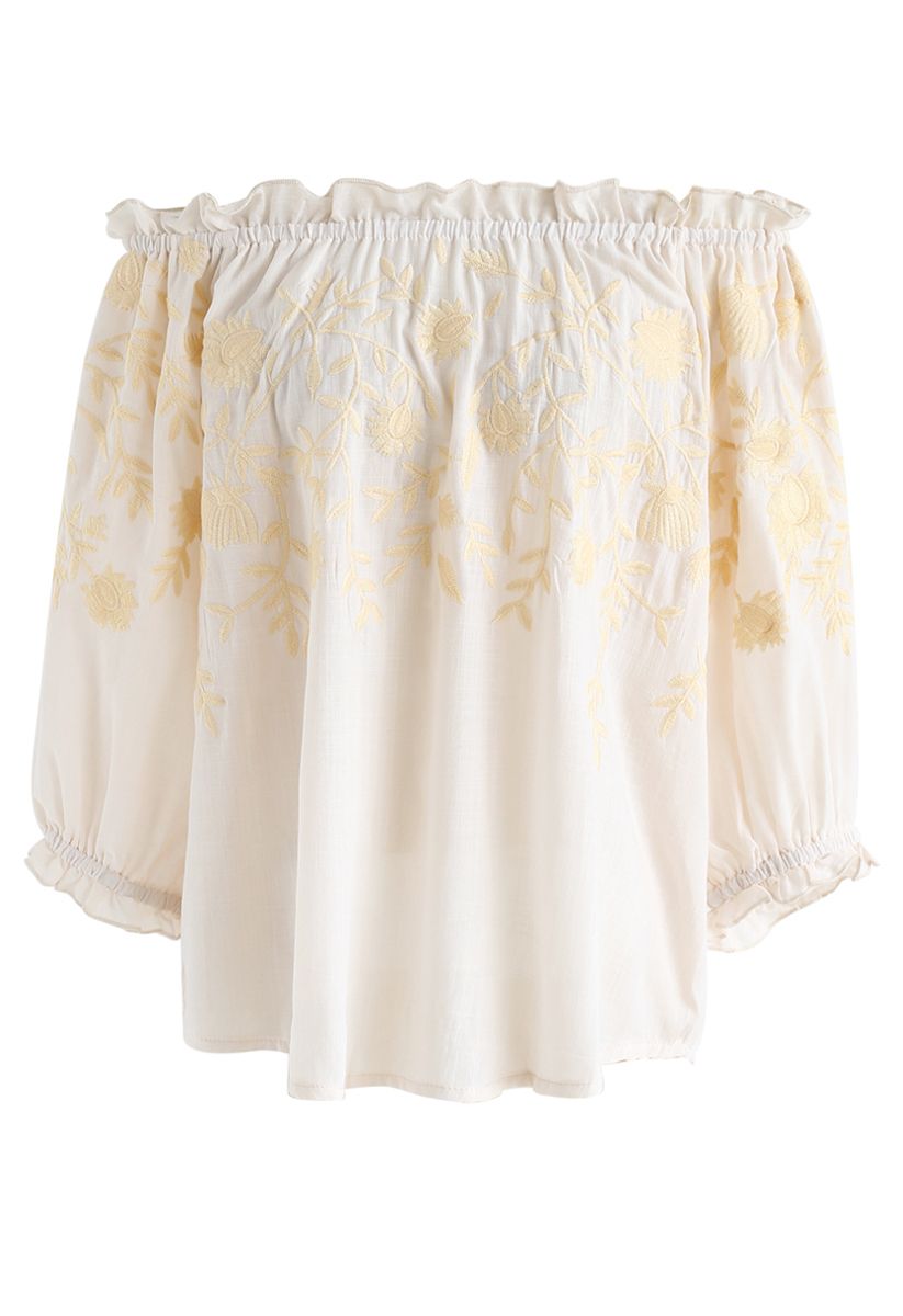 Lust for Love Off-Shoulder Embroidered Top in Cream 