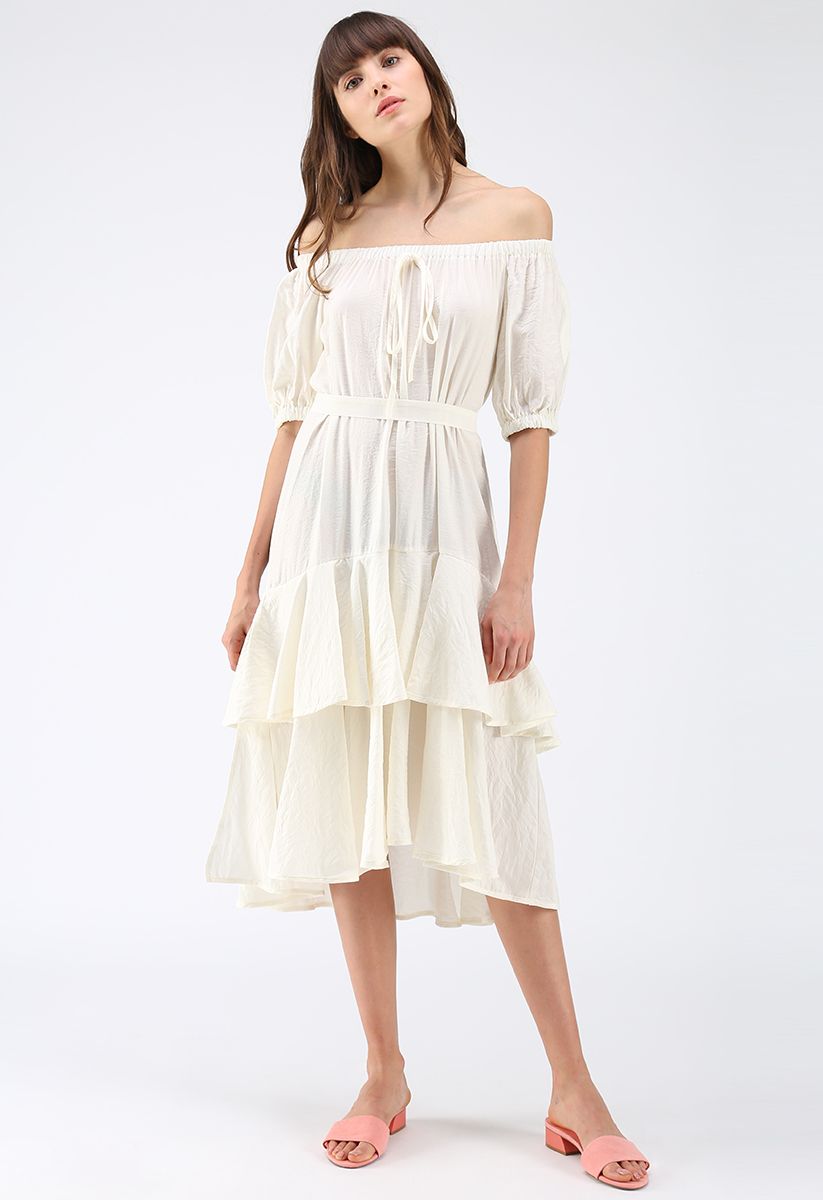 Swoon Over You Layered Off-Shoulder Dress in Cream