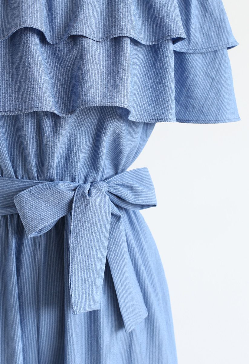 Summer Edition Off-Shoulder Ruffle Jumpsuit in Blue