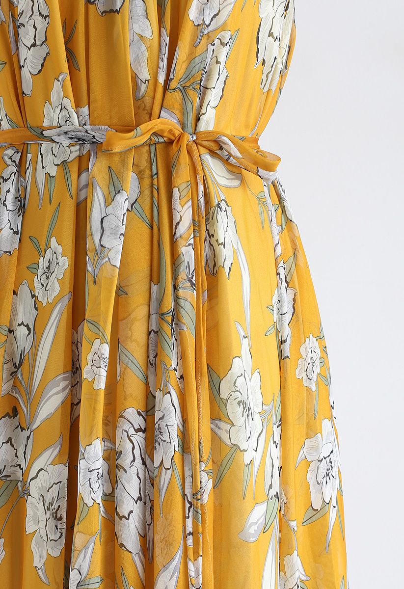 Flower Season Chiffon Maxi Slip Dress in Yellow