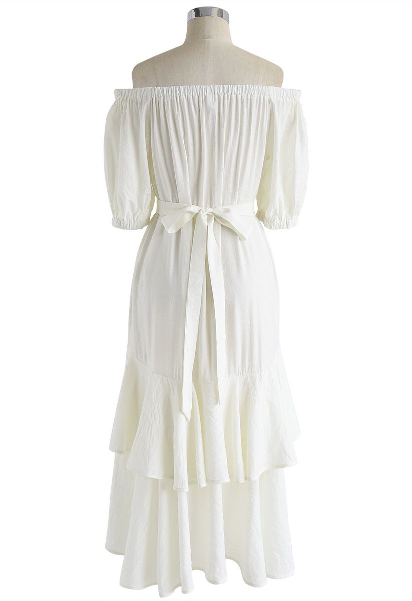 Swoon Over You Layered Off-Shoulder Dress in Cream