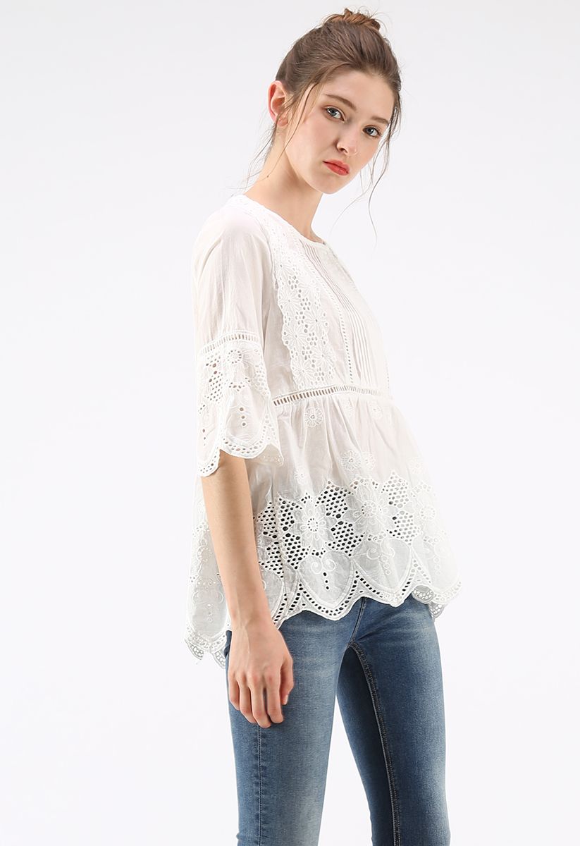 Breezy Flavor Floral Embroidered Dolly Top
