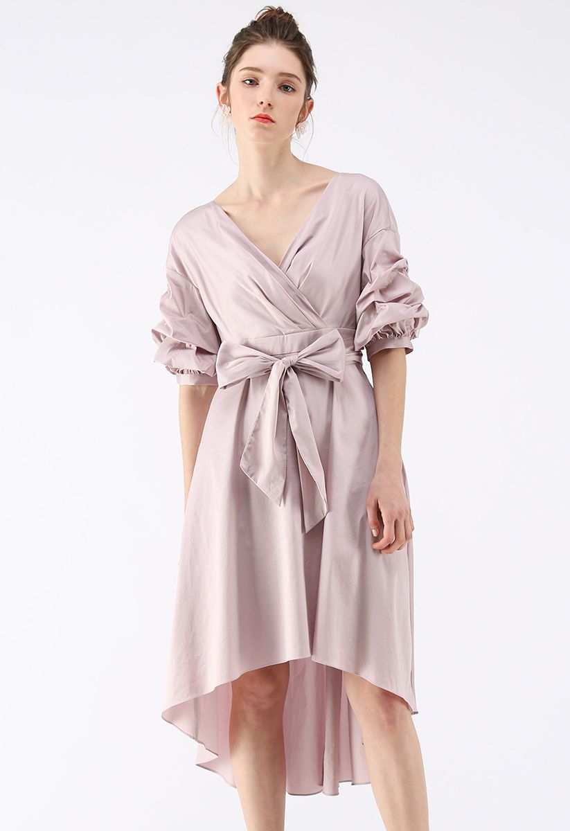 Next to You Hi-Lo Wrapped Dress in Lilac - Retro, Indie and Unique Fashion