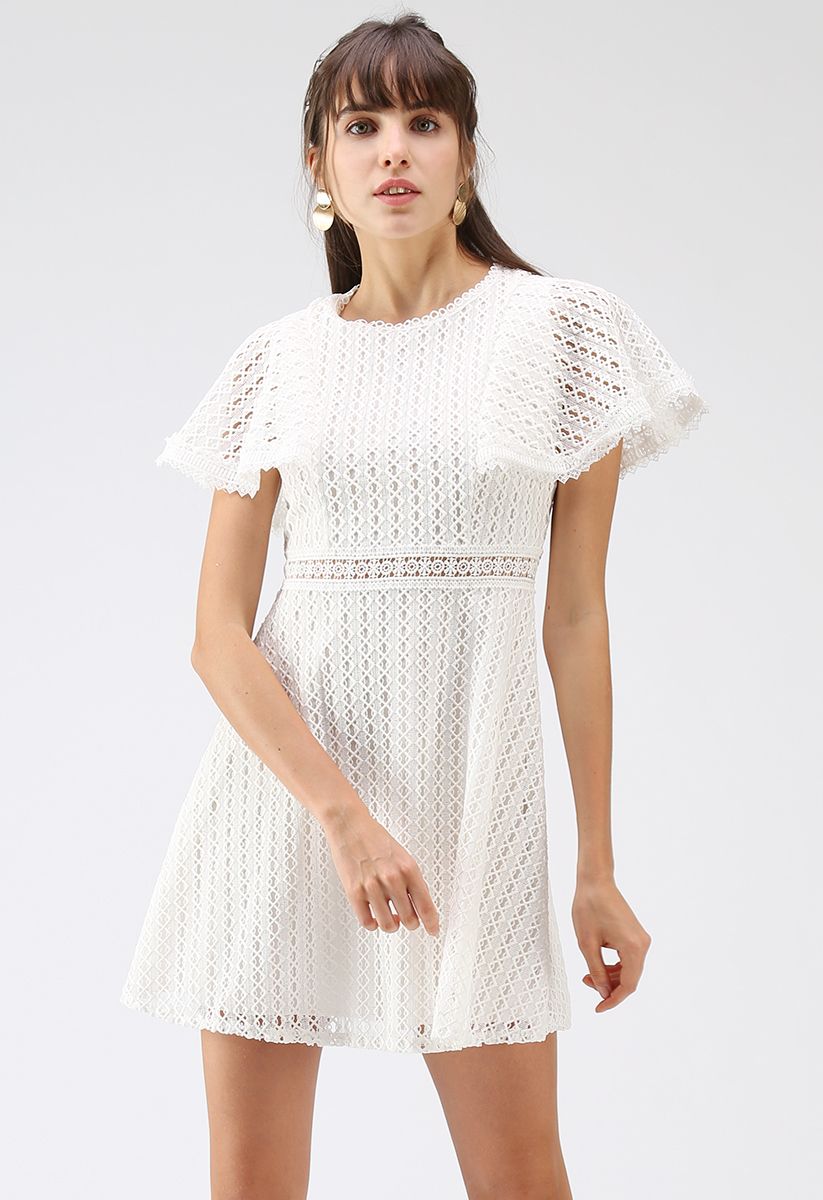 Crochet Me Grace Mini Dress in White - Retro, Indie and Unique Fashion