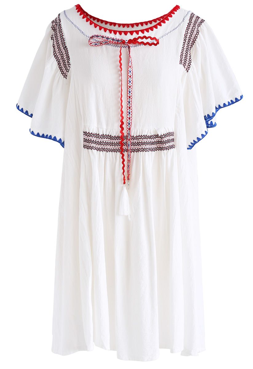 Born in Boho Land Dolly Dress in White - Retro, Indie and Unique Fashion