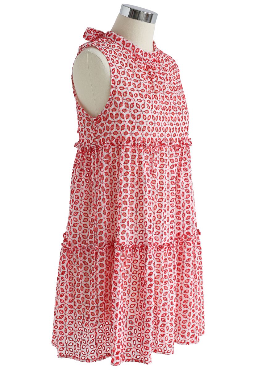 Eyelet Scintilla Embroidered Sleeveless Dress in Red - Retro, Indie and ...