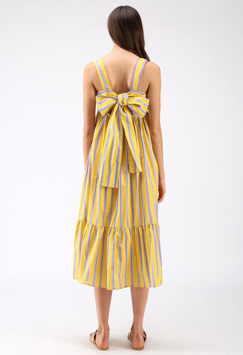 Surprising on the Back Bowknot Cami Dress in Yellow Stripe