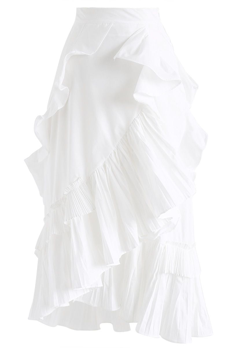 Inspired by Ruffle Asymmetric Tiered Skirt in White - Retro, Indie and ...