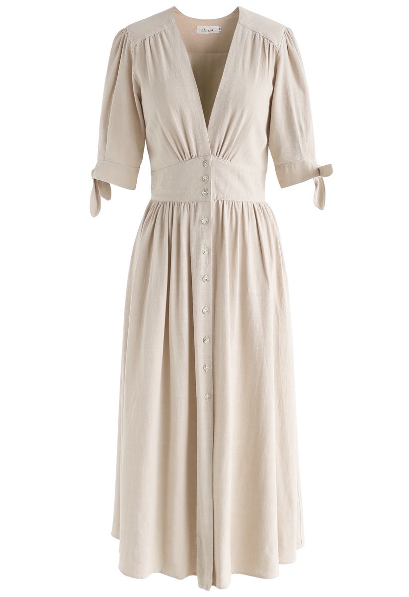 Summer Edition Button Down V-Neck Dress in Linen
