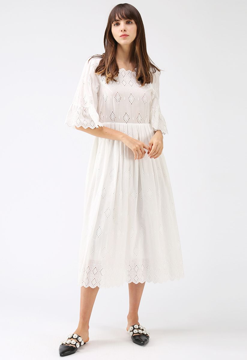Keep in Simple Eyelet Embroidered Dress in White - Retro, Indie and ...