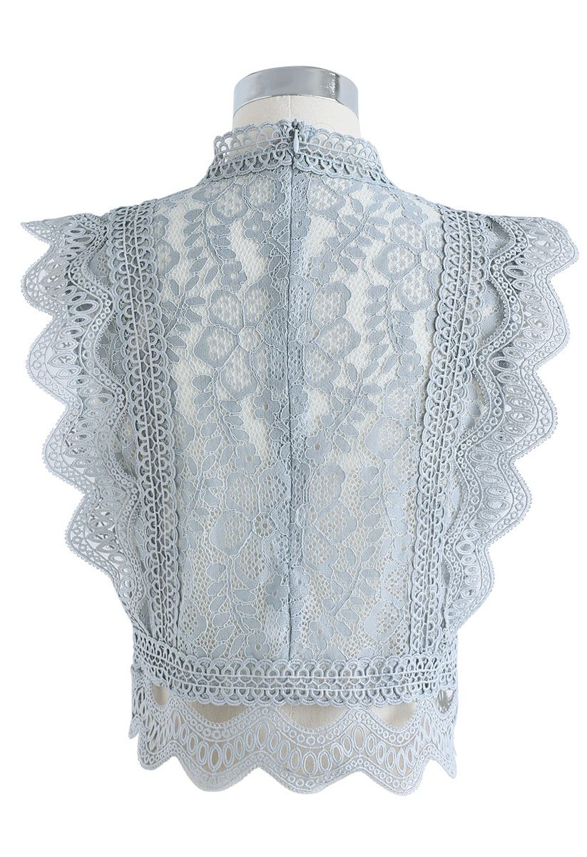 Your Sassy Start Sleeveless Crochet Lace Top in Dusty Blue - Retro ...
