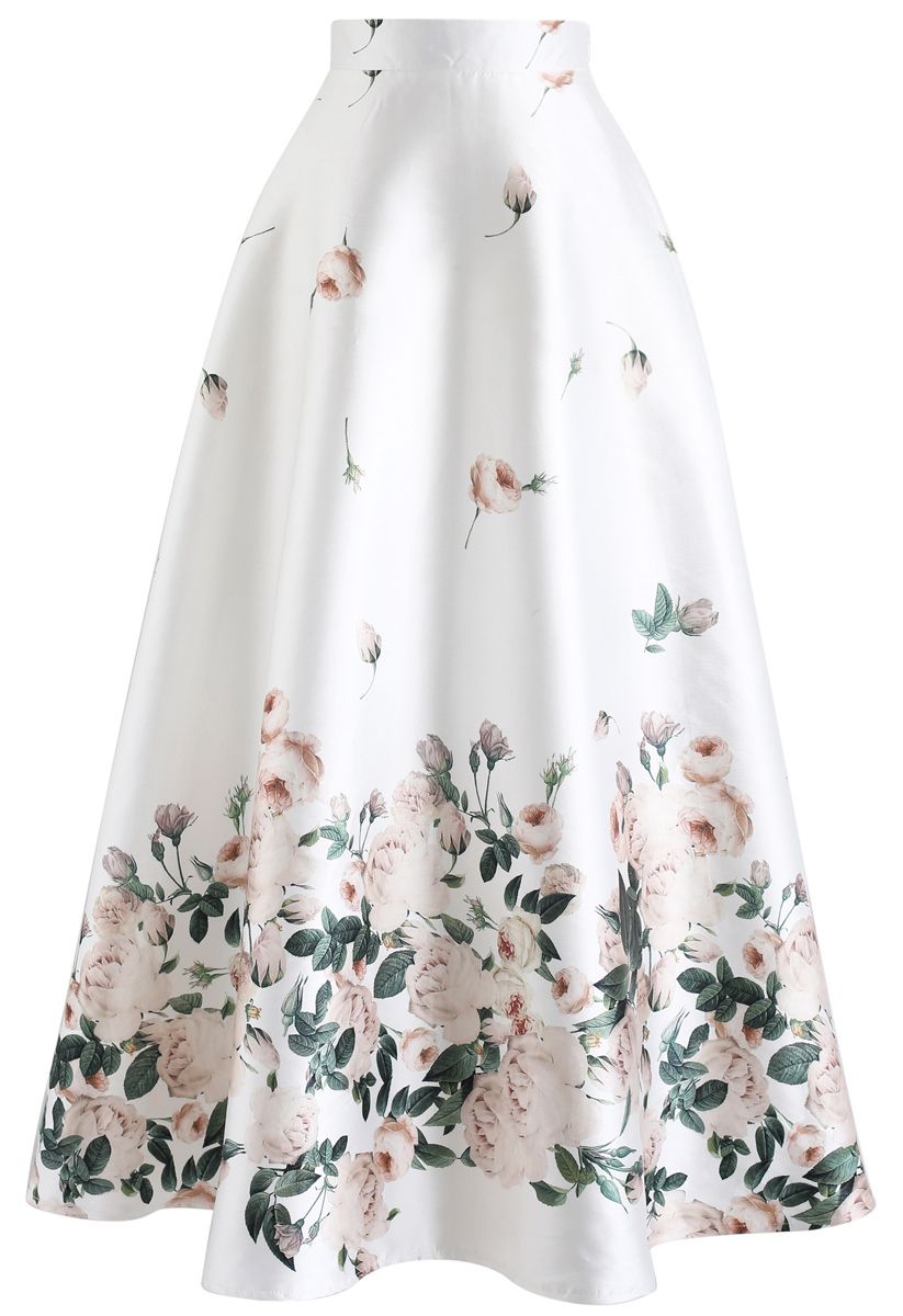 Fallen Rosa Printed Maxi Skirt in White