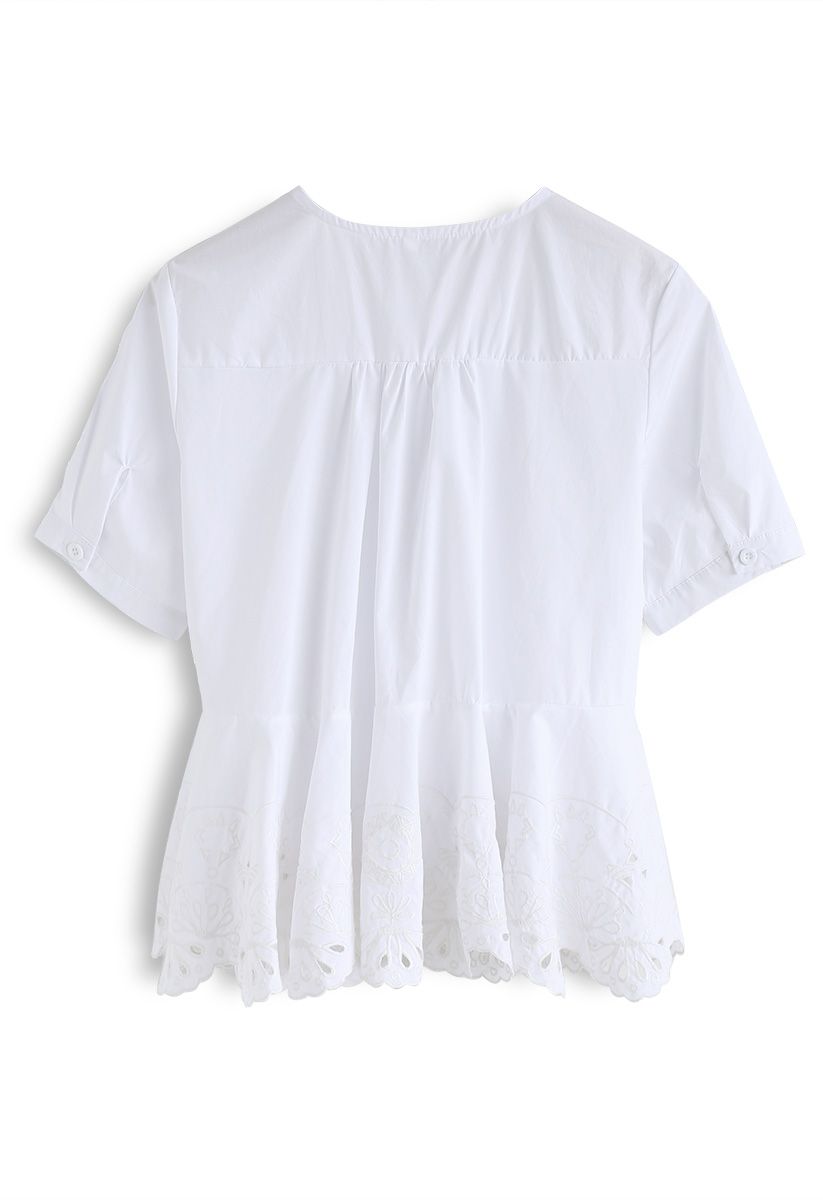 Love Lotus Embroidered Flare Top in White