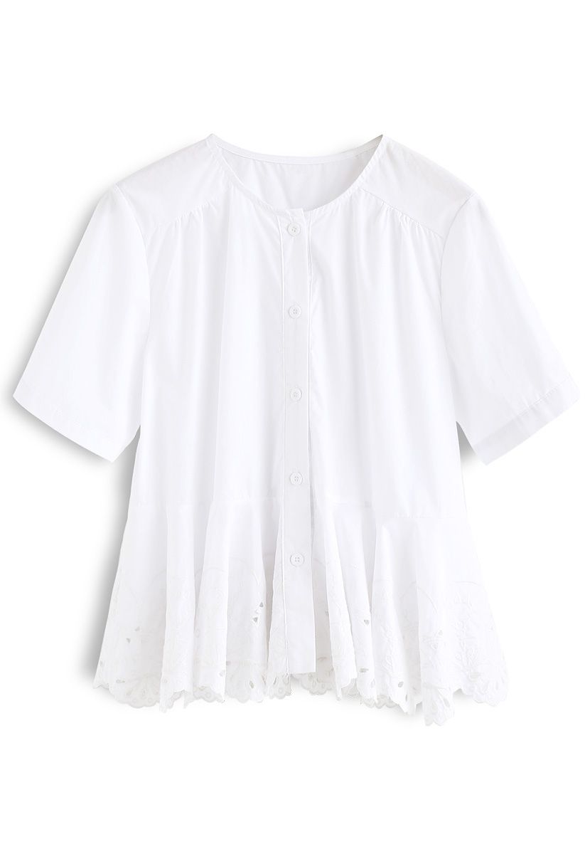 Love Lotus Embroidered Flare Top in White
