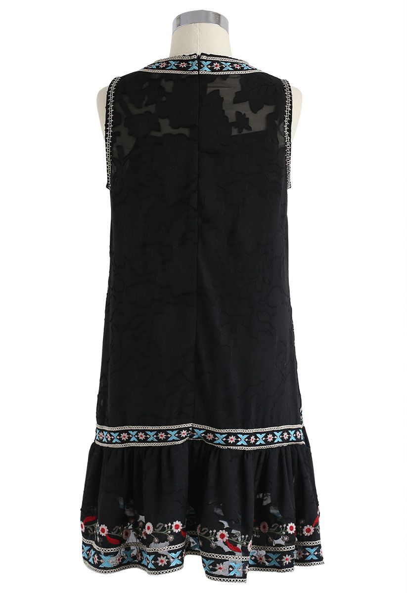 Dreamy and Breezy Embroidered Sleeveless Dress in Black - Retro, Indie ...