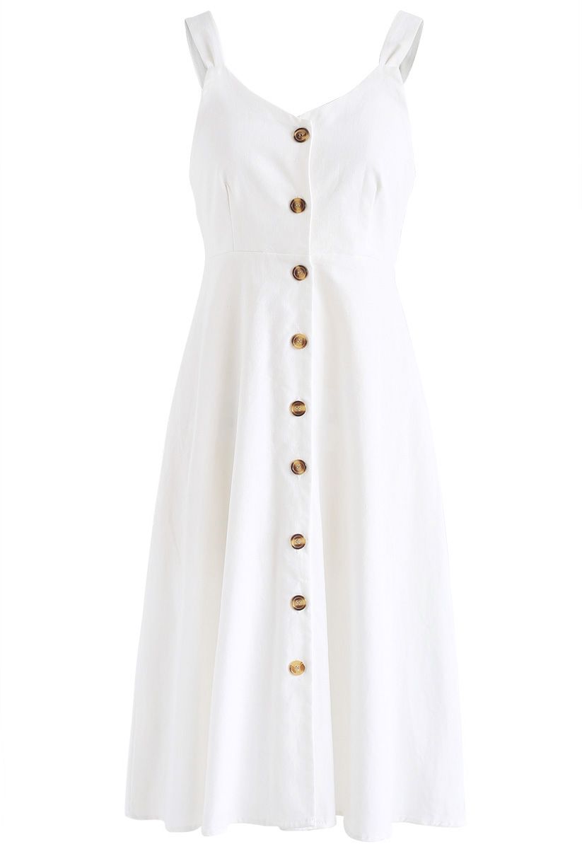 Holiday Essential Button Through Cami Dress in White - Retro, Indie and ...