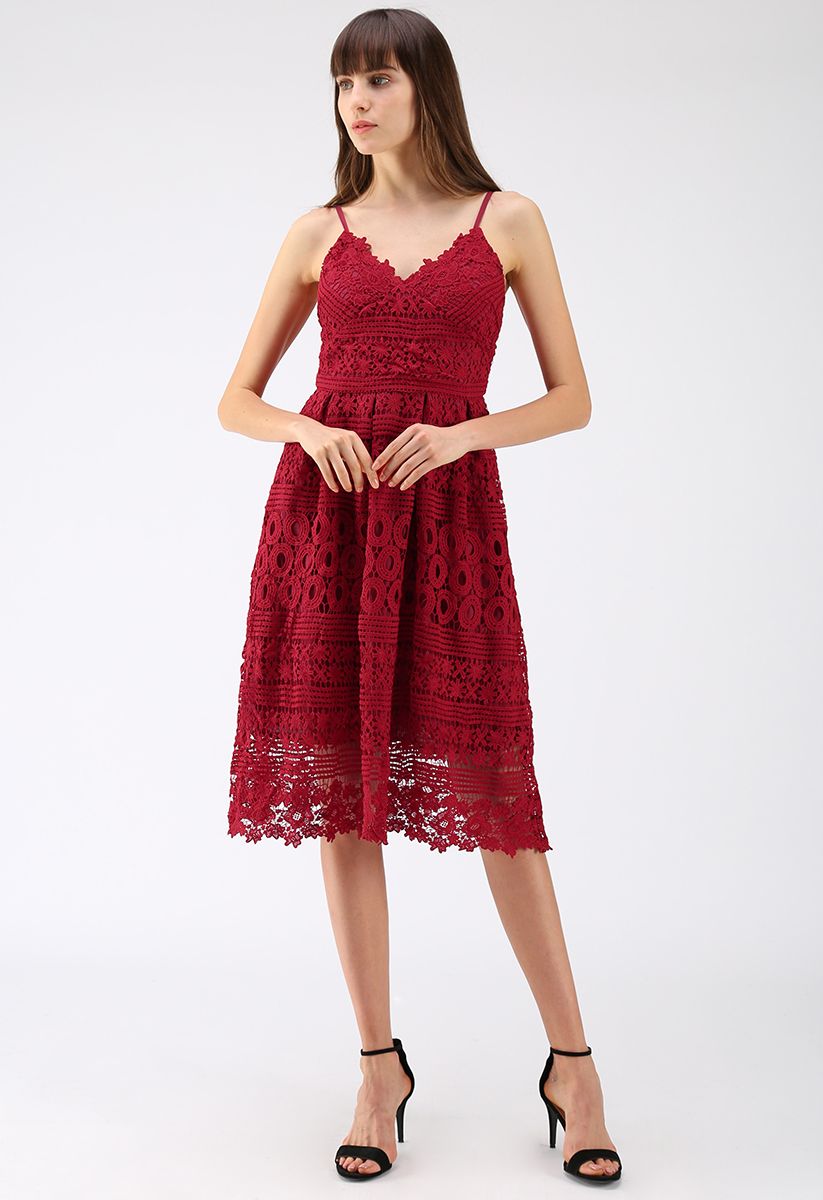 Prepare for the Night Crochet Cami Dress in Red