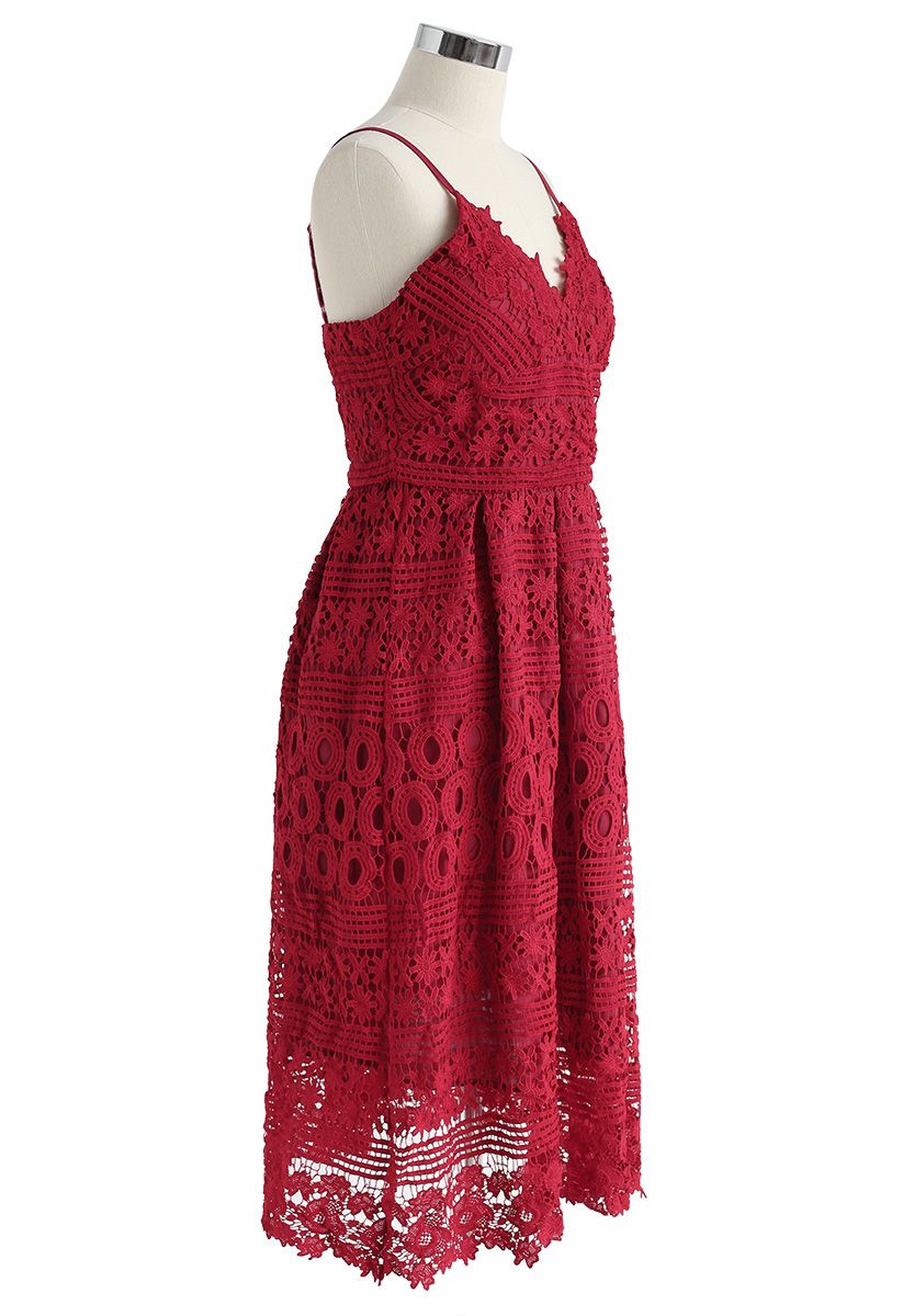Prepare for the Night Crochet Cami Dress in Red