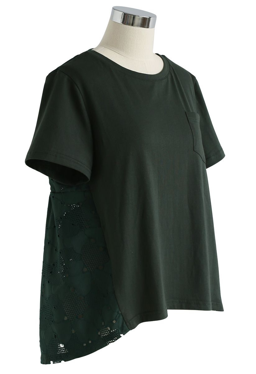 Ideal Combination Embroidered Hi-Lo Top in Dark Green