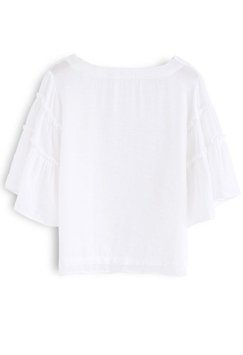 Float on Flare Sleeves Top in White - Retro, Indie and Unique Fashion