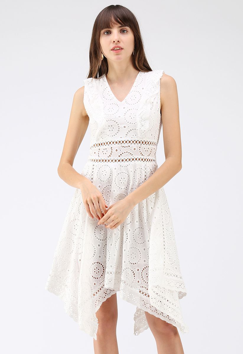 A Divine Dream Floral Eyelet Dress in White
