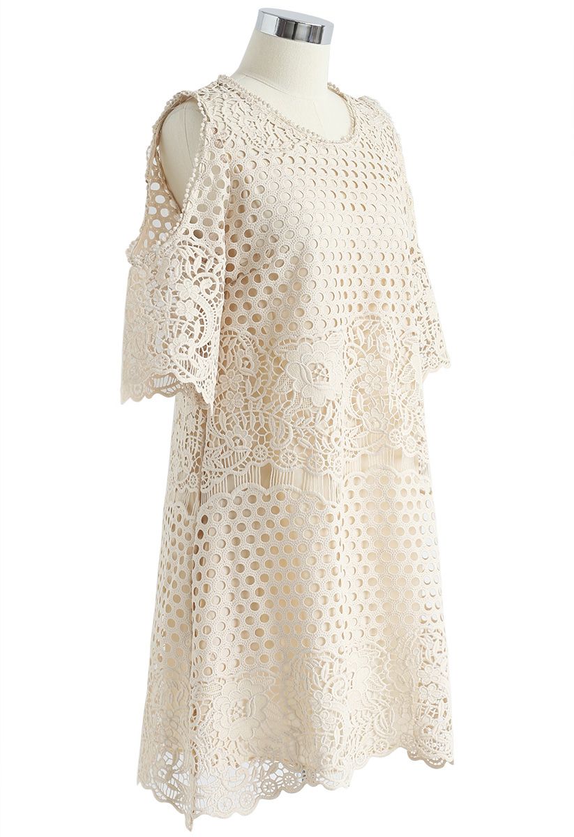 Regain Confidence Cold-Shoulder Crochet Dress in Sand - Retro, Indie ...