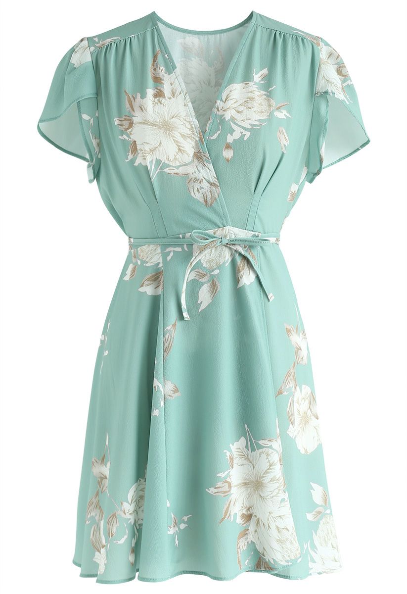 Vacay Vibes Floral Wrapped Dress in Green